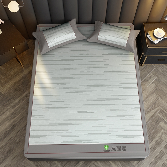 91家纺网 家纺一手货源 找家纺 小牛席业 2026新款A加厚款-可机洗抗菌提花冰丝席（床笠款） 抗菌席-流星雨-灰色