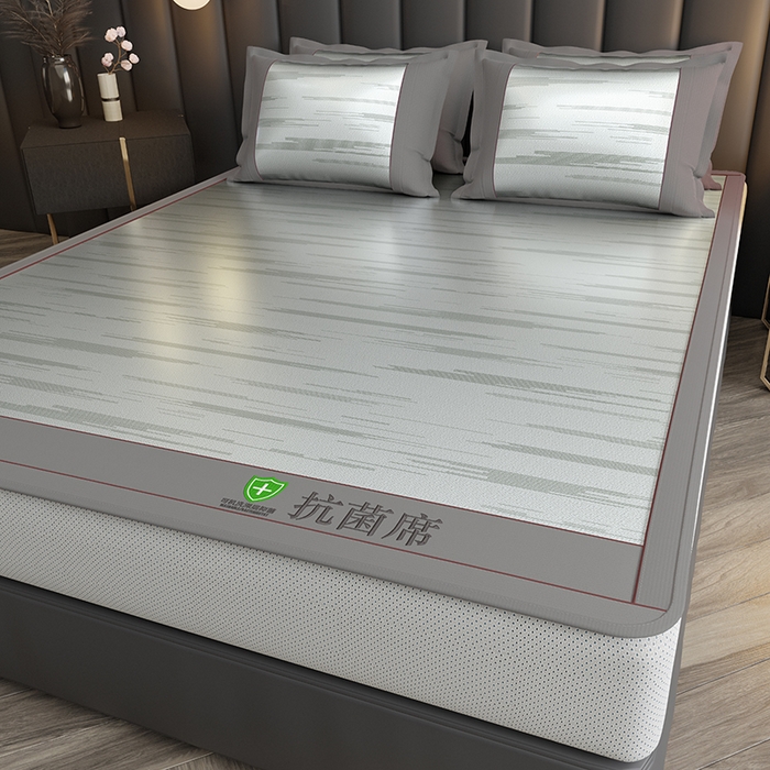 91家纺网 家纺一手货源 找家纺 小牛席业 2026新款A加厚款-可机洗抗菌提花冰丝席（床笠款） 抗菌席-流星雨-灰色