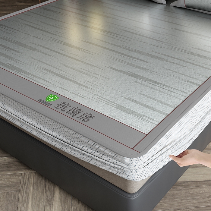 91家纺网 家纺一手货源 找家纺 小牛席业 2026新款A加厚款-可机洗抗菌提花冰丝席（床笠款） 抗菌席-流星雨-灰色