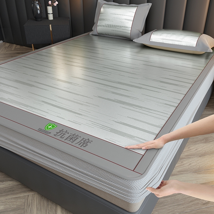 91家纺网 家纺一手货源 找家纺 小牛席业 2026新款A加厚款-可机洗抗菌提花冰丝席（床笠款） 抗菌席-流星雨-灰色