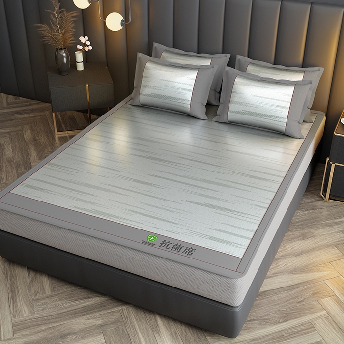 91家纺网 家纺一手货源 找家纺 小牛席业 2026新款A加厚款-可机洗抗菌提花冰丝席（床笠款） 抗菌席-流星雨-灰色