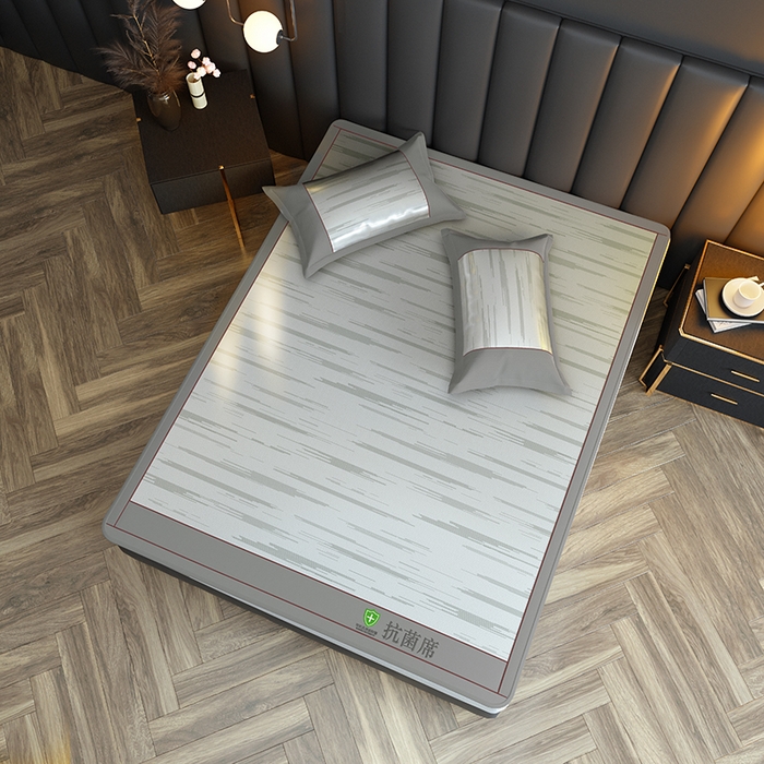 91家纺网 家纺一手货源 找家纺 小牛席业 2026新款A加厚款-可机洗抗菌提花冰丝席（床笠款） 抗菌席-流星雨-灰色