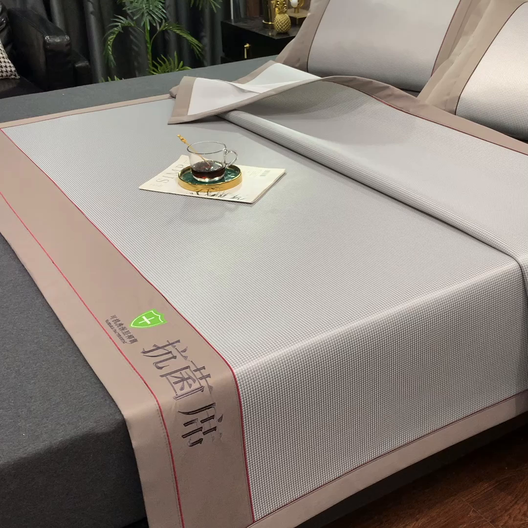 91家纺网 家纺一手货源 找家纺 小牛席业 2026新款小千鸟格-经典款抗菌席（轻奢风） 灰色