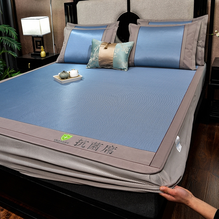 小牛席业 2026新款小千鸟格-经典款抗菌席（床笠款） 蓝色