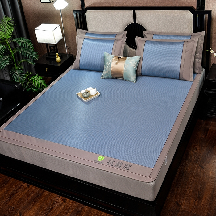 91家纺网 家纺一手货源 找家纺 小牛席业 2026新款小千鸟格-经典款抗菌席（床笠款） 蓝色