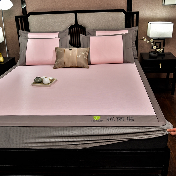 91家纺网 家纺一手货源 找家纺 小牛席业 2026新款小千鸟格-经典款抗菌席（床笠款） 粉色