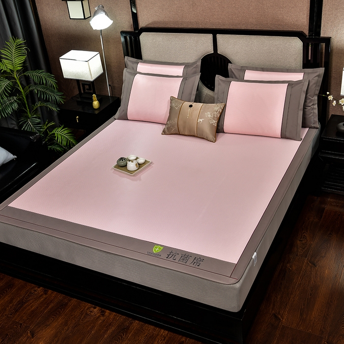 91家纺网 家纺一手货源 找家纺 小牛席业 2026新款小千鸟格-经典款抗菌席（床笠款） 粉色