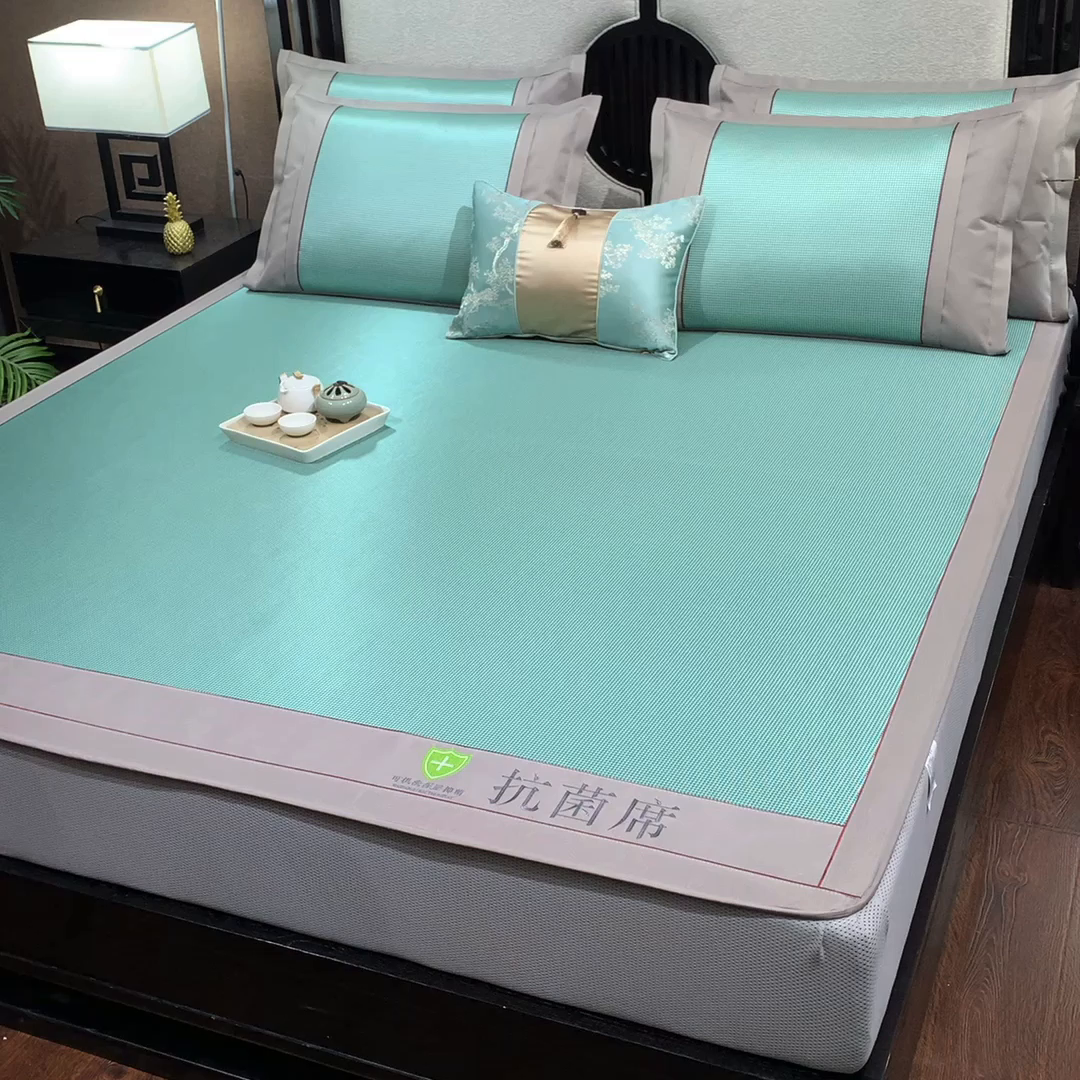 91家纺网 家纺一手货源 找家纺 小牛席业 2026新款小千鸟格-经典款抗菌席（床笠款） 绿色