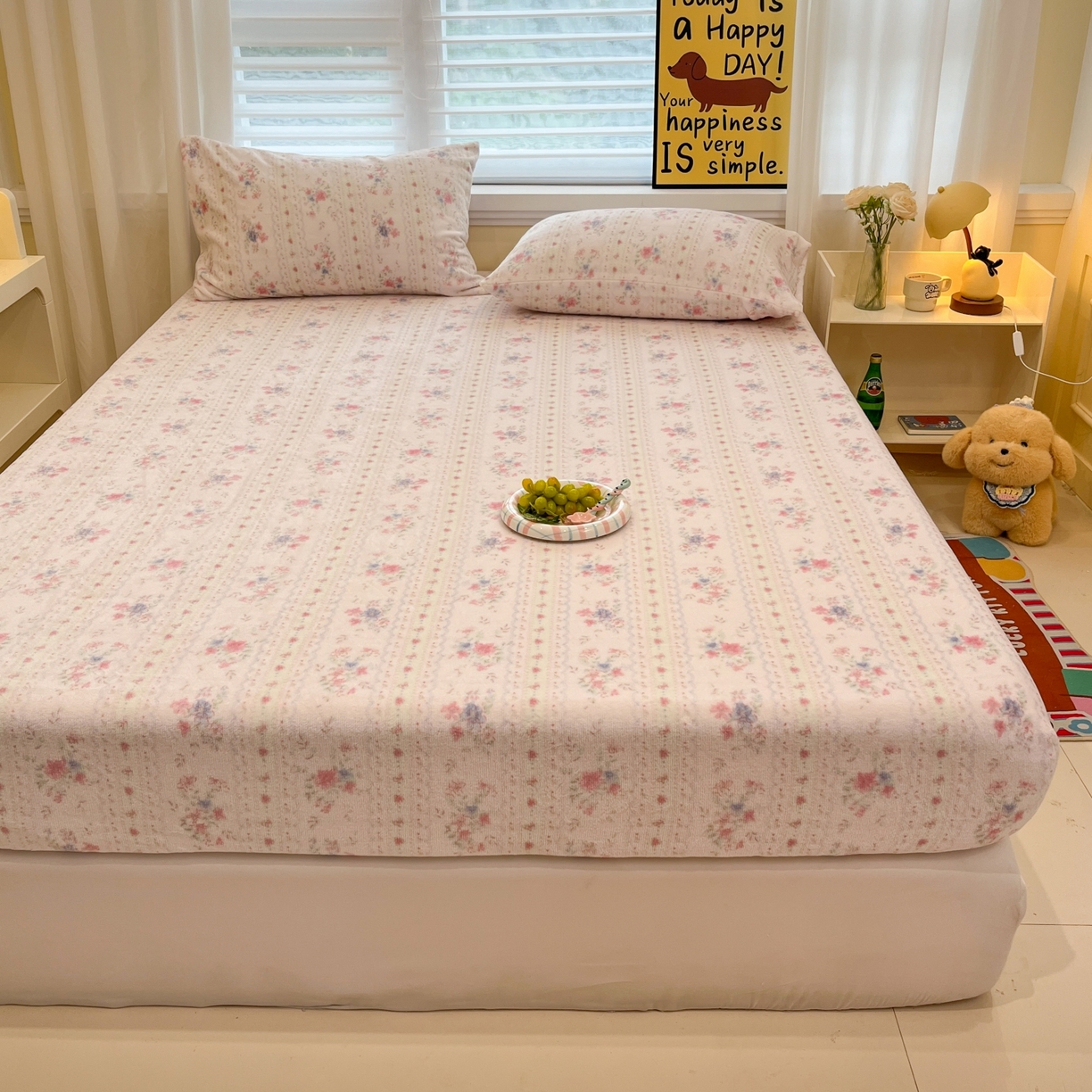 91家纺网 家纺一手货源 找家纺 小桃姐家纺 2025新款高克重牛奶绒印花床笠单品床笠床笠单件 初晴