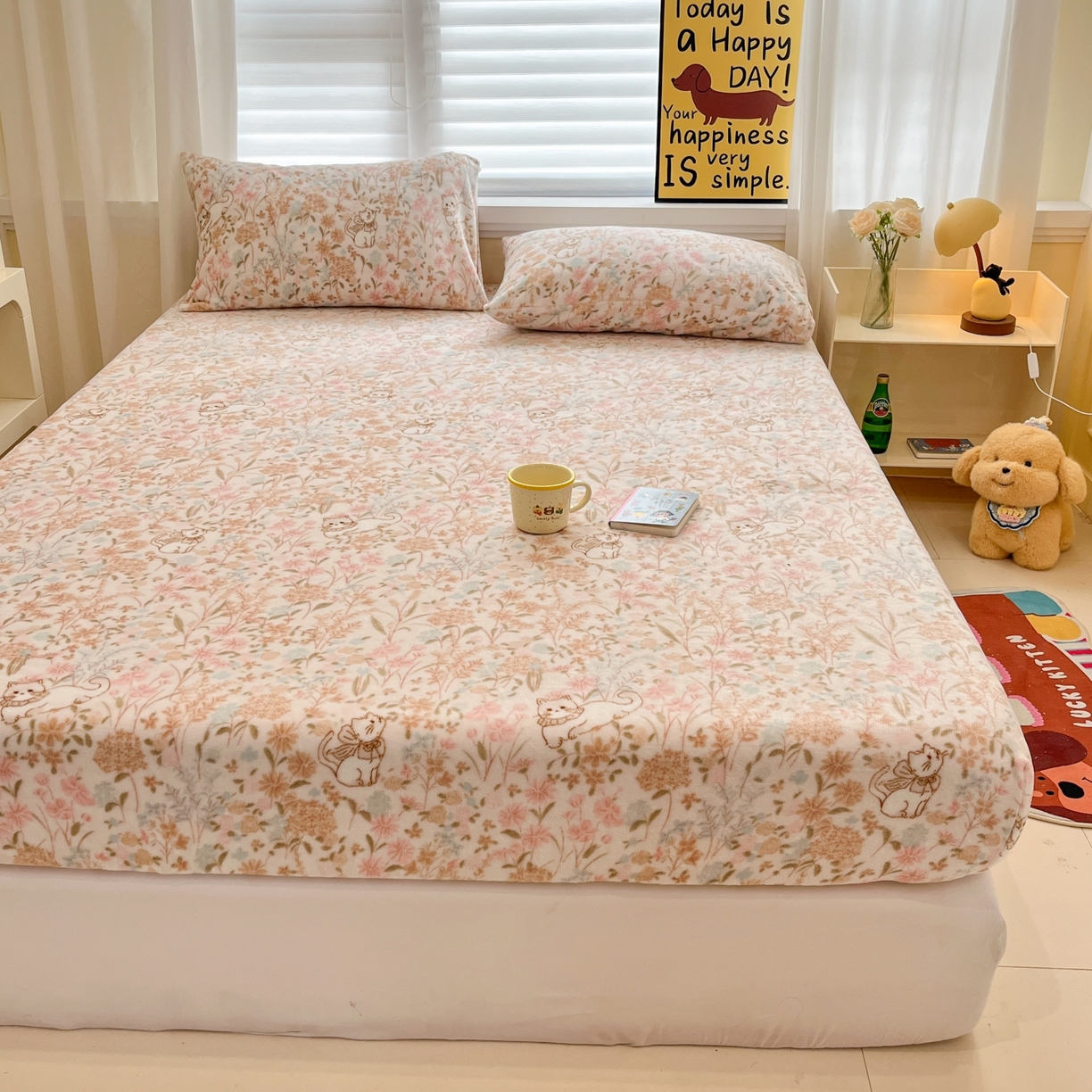 91家纺网 家纺一手货源 找家纺 小桃姐家纺 2025新款高克重牛奶绒印花床笠单品床笠床笠单件 花海