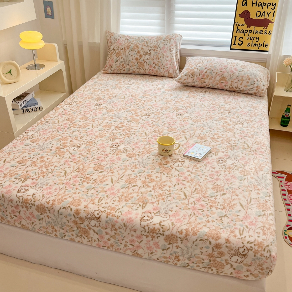 91家纺网 家纺一手货源 找家纺 小桃姐家纺 2025新款高克重牛奶绒印花床笠单品床笠床笠单件 花海