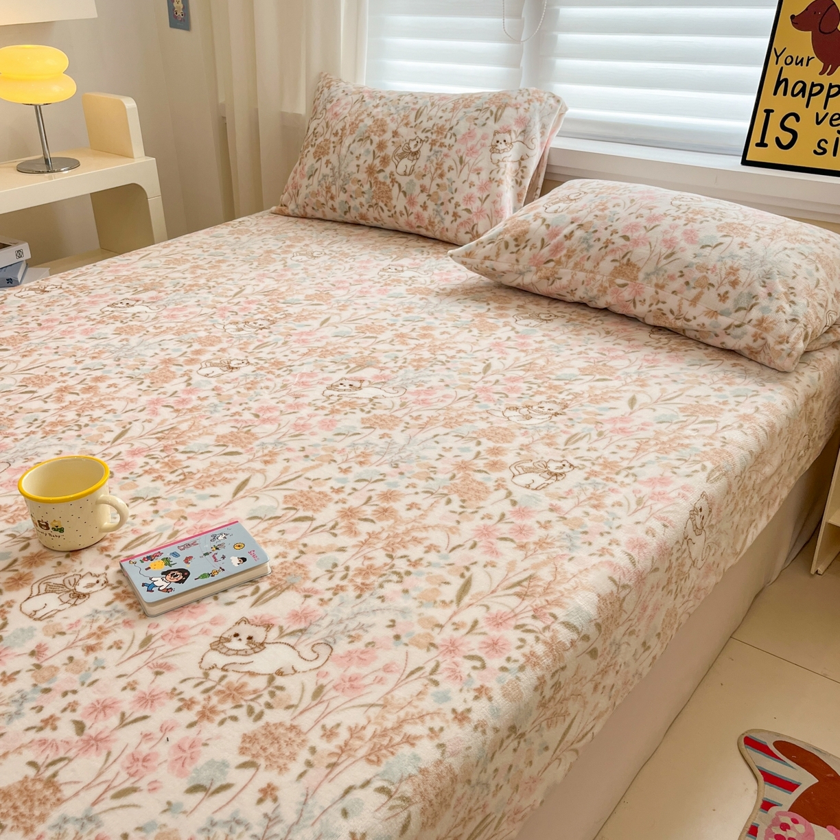 91家纺网 家纺一手货源 找家纺 小桃姐家纺 2025新款高克重牛奶绒印花床笠单品床笠床笠单件 花海