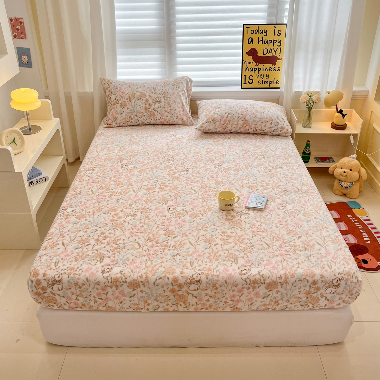 91家纺网 家纺一手货源 找家纺 小桃姐家纺 2025新款高克重牛奶绒印花床笠单品床笠床笠单件 花海