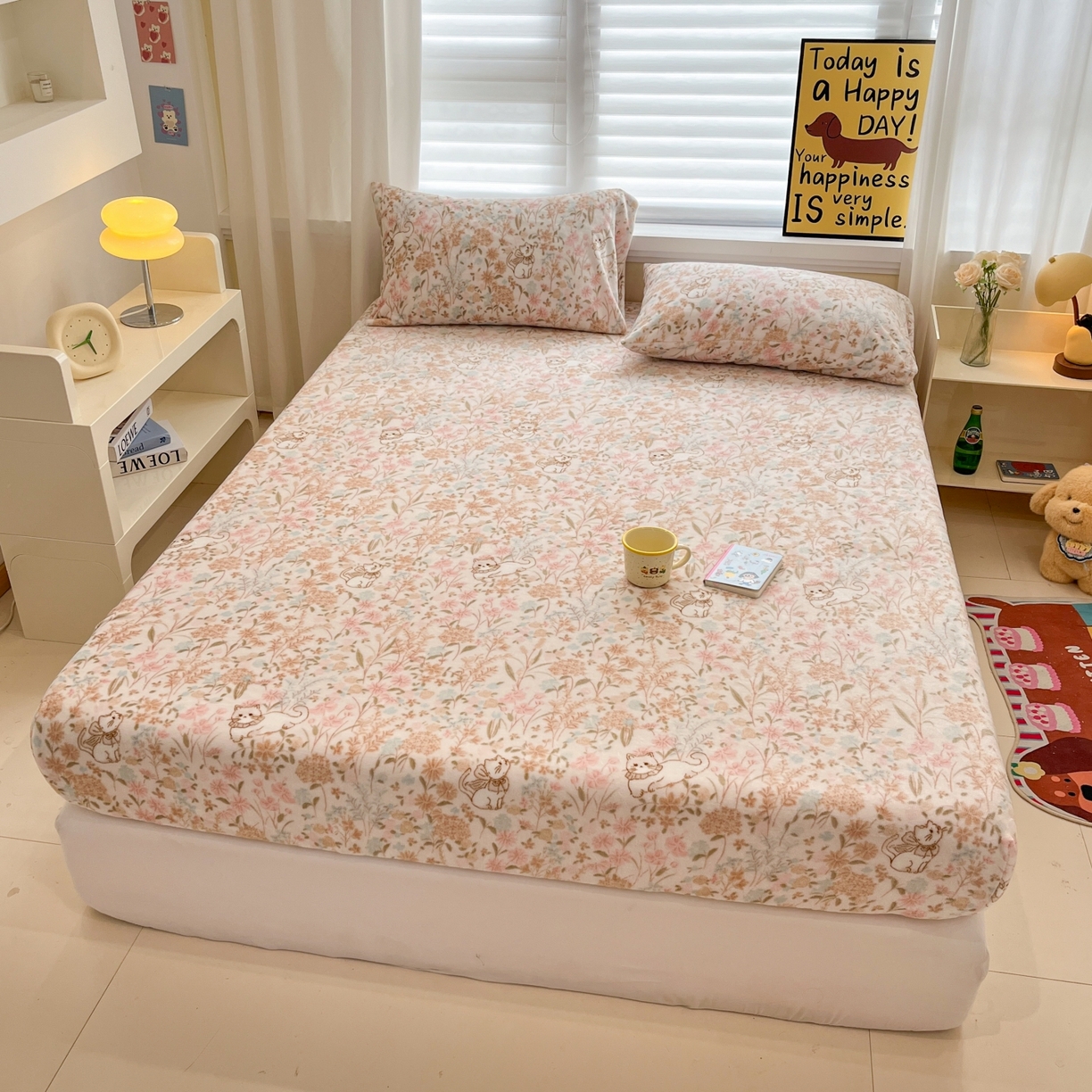 91家纺网 家纺一手货源 找家纺 小桃姐家纺 2025新款高克重牛奶绒印花床笠单品床笠床笠单件 花海