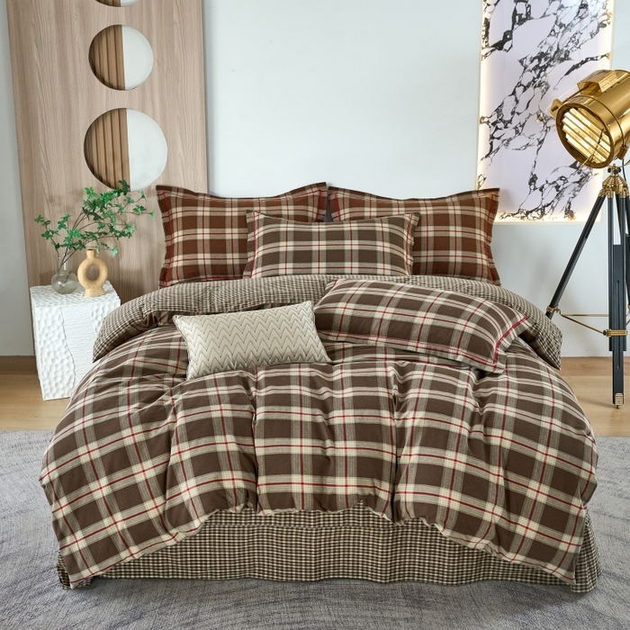 91家纺网 家纺一手货源 找家纺 （总）三沁家居 2025新款格子色织全棉水洗棉四件套直播爆款量大价优