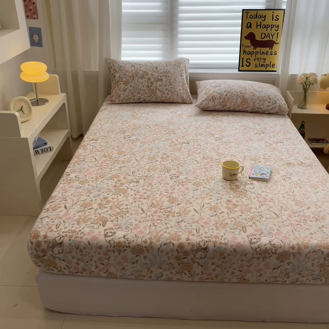 91家纺网 家纺一手货源 找家纺 小桃姐家纺 2025新款高克重牛奶绒印花床笠单品床笠床笠单件 花海