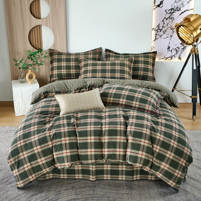 91家纺网 家纺一手货源 找家纺 （总）三沁家居 2025新款格子色织全棉水洗棉四件套直播爆款量大价优