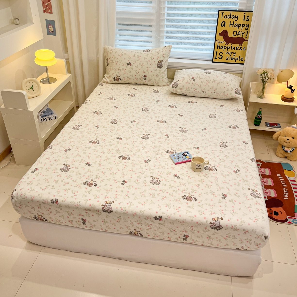 91家纺网 家纺一手货源 找家纺 小桃姐家纺 2025新款高克重牛奶绒印花床笠单品床笠床笠单件 花音兔