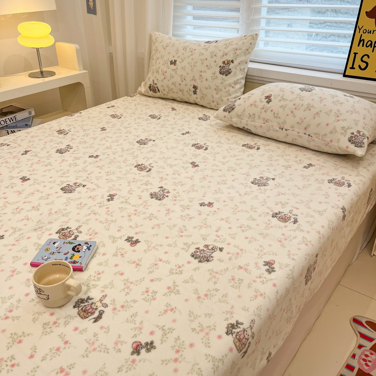 91家纺网 家纺一手货源 找家纺 小桃姐家纺 2025新款高克重牛奶绒印花床笠单品床笠床笠单件 花音兔