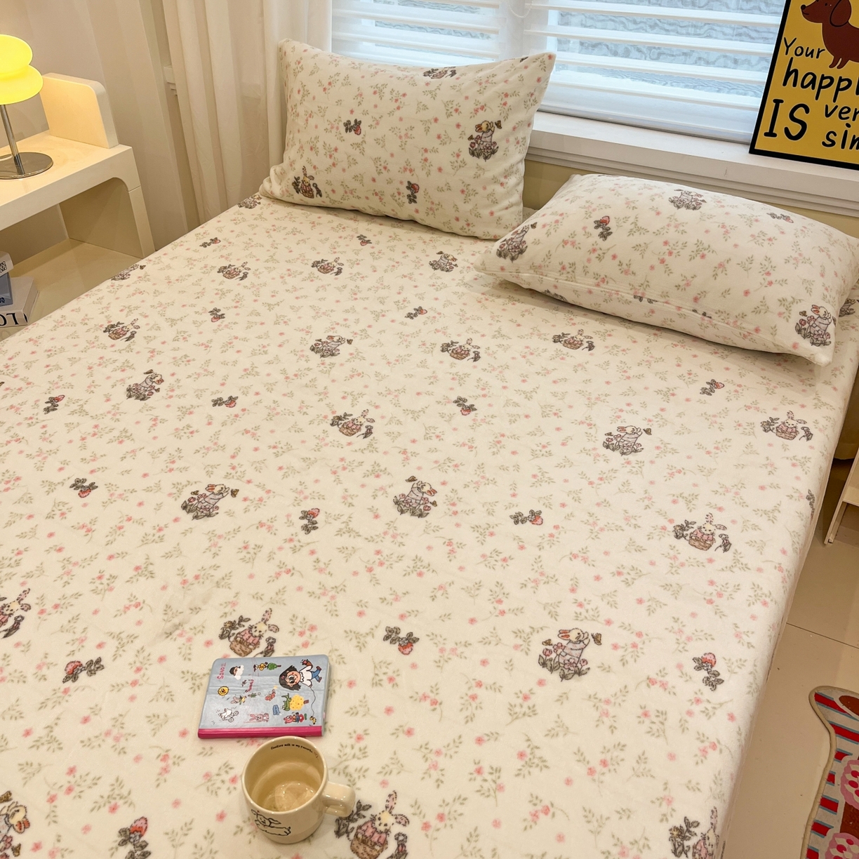 91家纺网 家纺一手货源 找家纺 小桃姐家纺 2025新款高克重牛奶绒印花床笠单品床笠床笠单件 花音兔