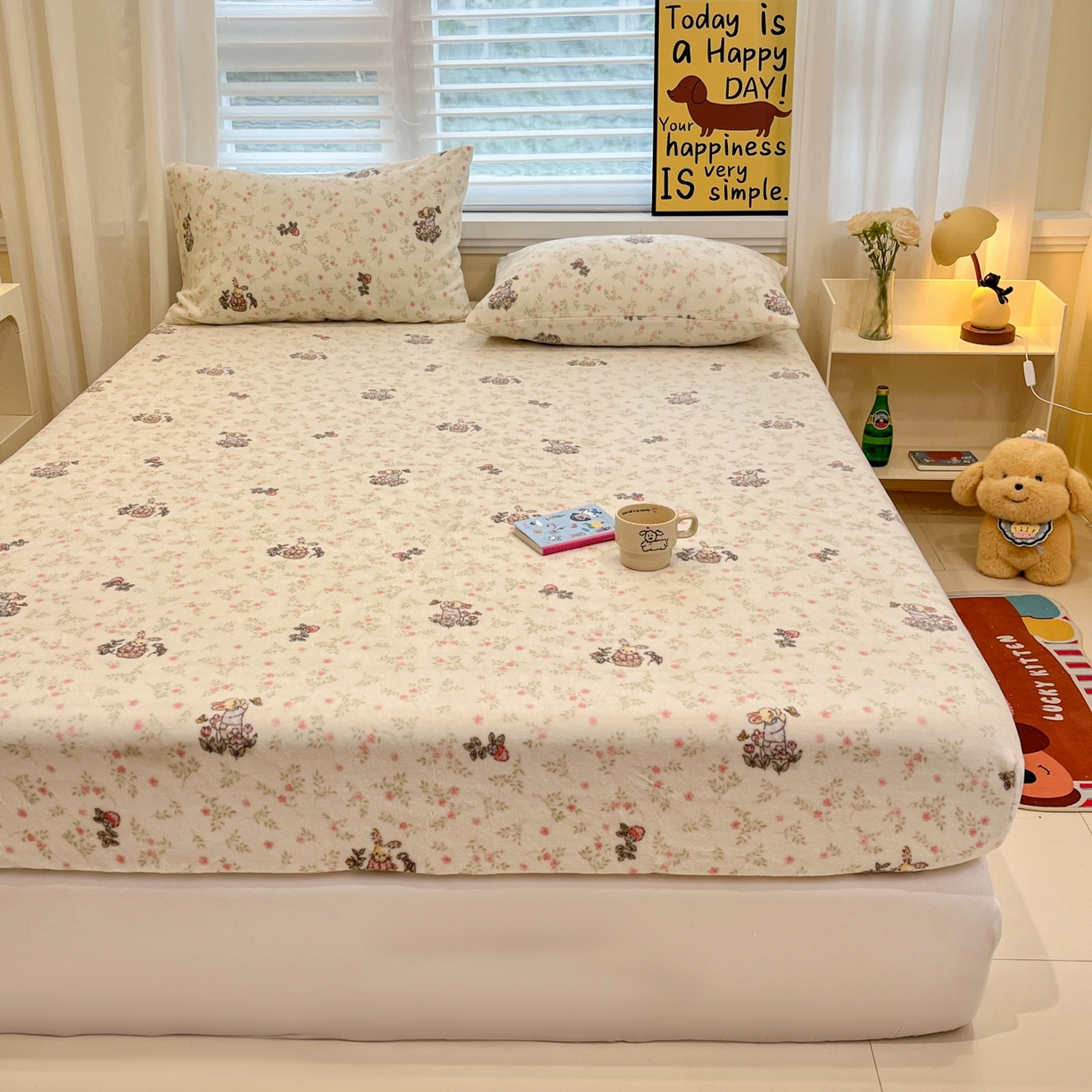 91家纺网 家纺一手货源 找家纺 小桃姐家纺 2025新款高克重牛奶绒印花床笠单品床笠床笠单件 花音兔