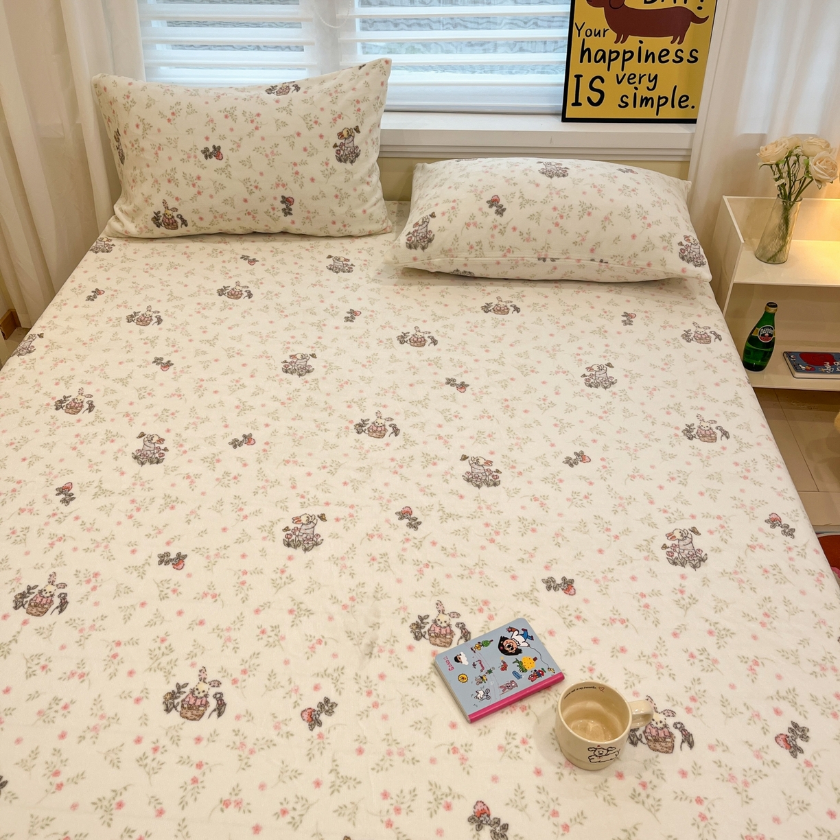 91家纺网 家纺一手货源 找家纺 小桃姐家纺 2025新款高克重牛奶绒印花床笠单品床笠床笠单件 花音兔