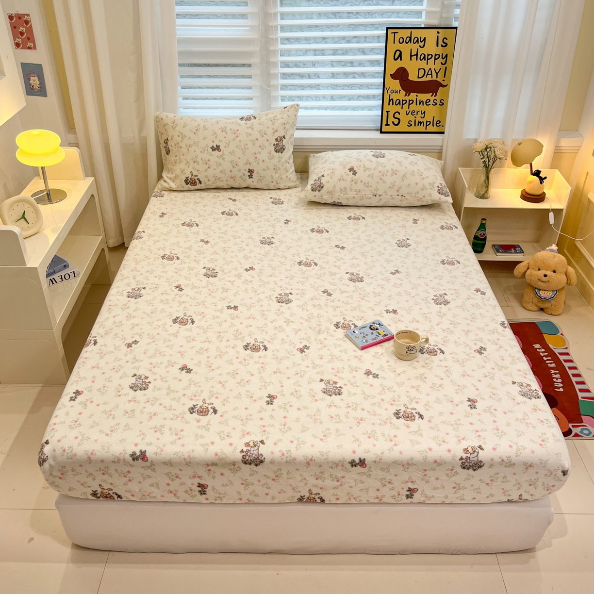 91家纺网 家纺一手货源 找家纺 小桃姐家纺 2025新款高克重牛奶绒印花床笠单品床笠床笠单件 花音兔