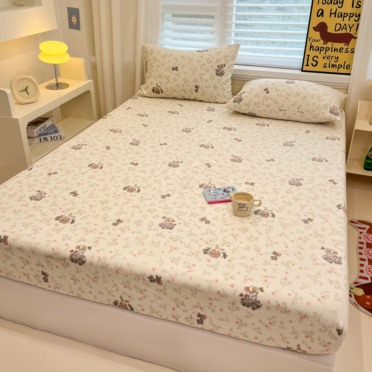 91家纺网 家纺一手货源 找家纺 小桃姐家纺 2025新款高克重牛奶绒印花床笠单品床笠床笠单件 花音兔