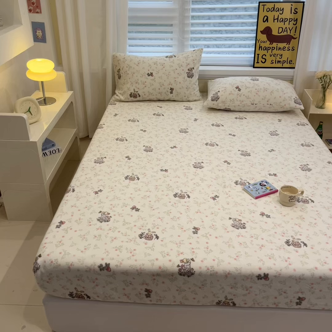 91家纺网 家纺一手货源 找家纺 小桃姐家纺 2025新款高克重牛奶绒印花床笠单品床笠床笠单件 花音兔