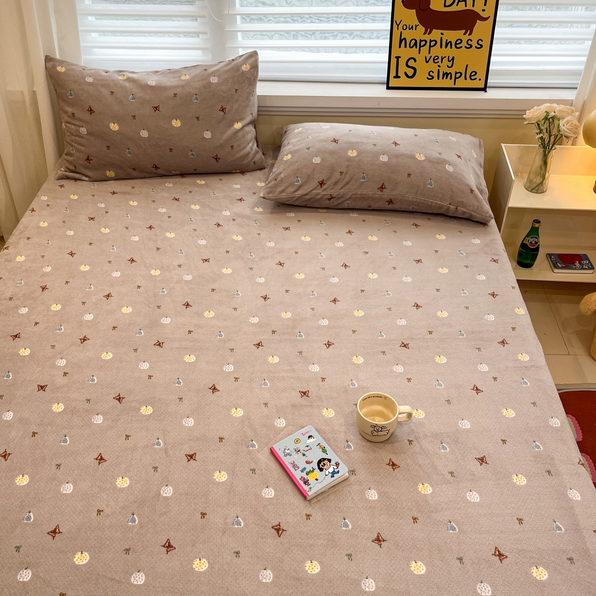 91家纺网 家纺一手货源 找家纺 小桃姐家纺 2025新款高克重牛奶绒印花床笠单品床笠床笠单件 南瓜派