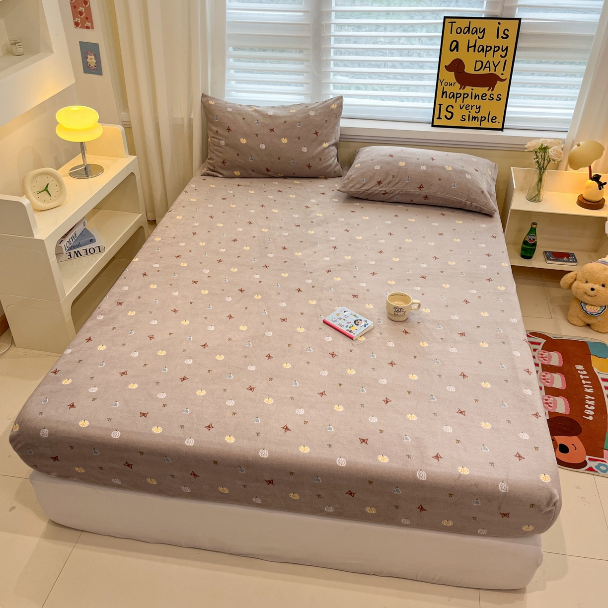 91家纺网 家纺一手货源 找家纺 小桃姐家纺 2025新款高克重牛奶绒印花床笠单品床笠床笠单件 南瓜派