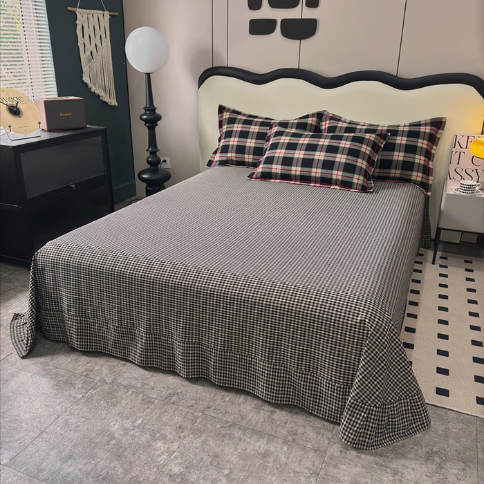 91家纺网 家纺一手货源 找家纺 三沁家居 2025新款格子色织全棉水洗棉四件套直播爆款量大价优 雅韵格调