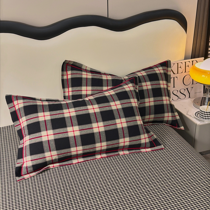 91家纺网 家纺一手货源 找家纺 三沁家居 2025新款格子色织全棉水洗棉四件套直播爆款量大价优 雅韵格调