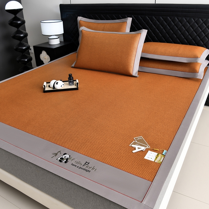 小牛席业 2026新款3D刺绣印尼藤-熊猫刺绣款（10斤加厚） 红棕