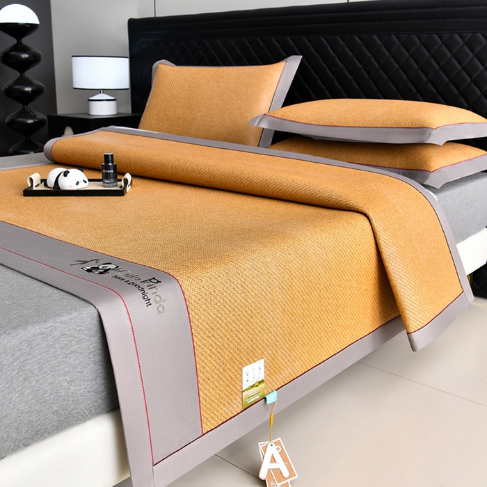 91家纺网 家纺一手货源 找家纺 小牛席业 2026新款3D刺绣印尼藤-熊猫刺绣款（10斤加厚） 黄藤