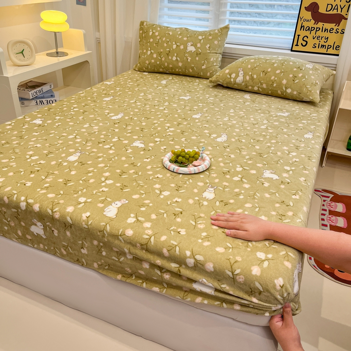 小桃姐家纺 2025新款高克重牛奶绒印花床笠单品床笠床笠单件 田野免