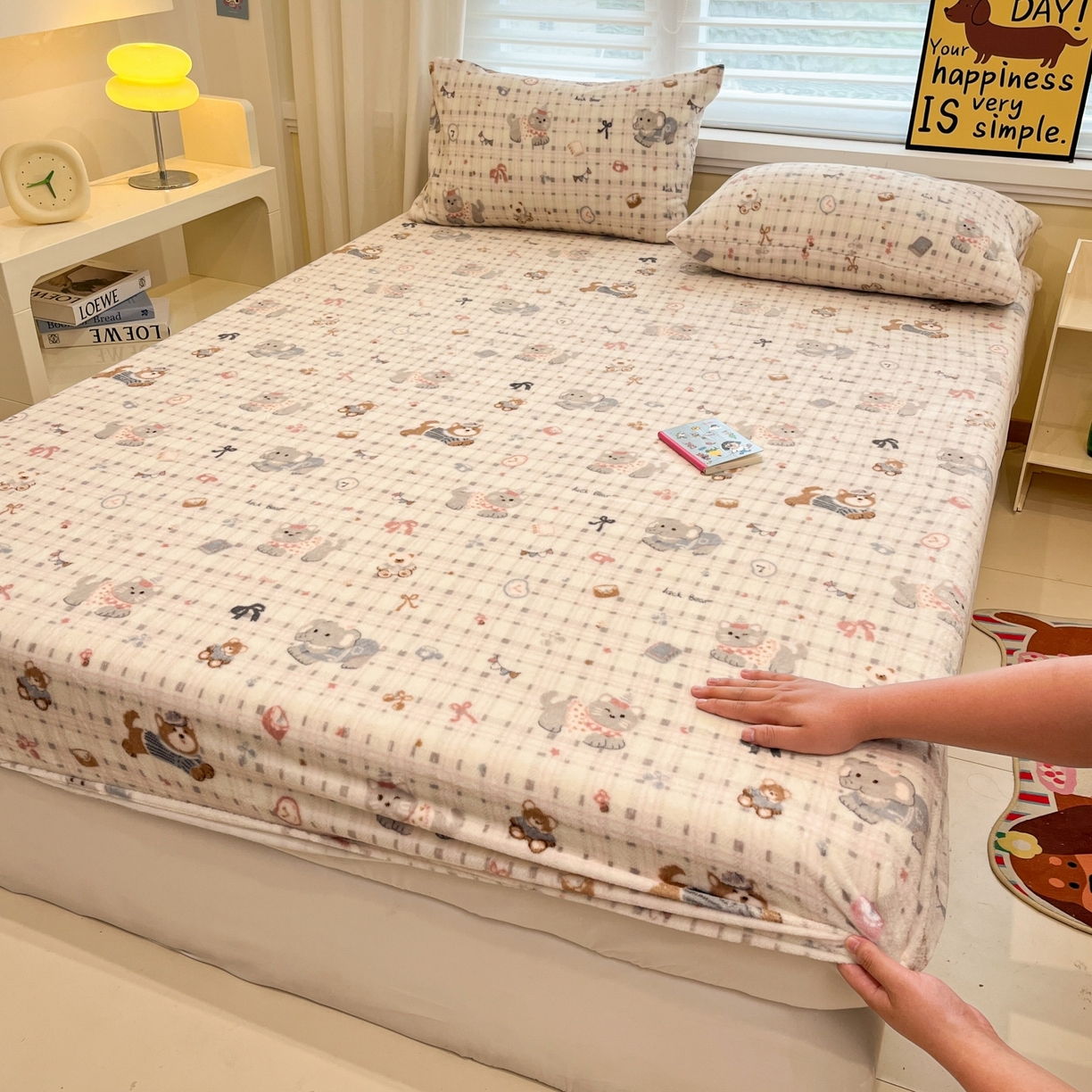 小桃姐家纺 2025新款高克重牛奶绒印花床笠单品床笠床笠单件 童趣