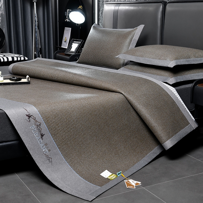 91家纺网 家纺一手货源 找家纺 小牛席业 2026新款3D刺绣印尼藤系列-雪山刺绣款【加厚10斤重】 浅咖