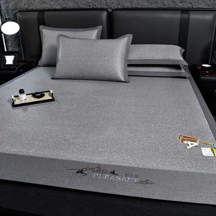 91家纺网 家纺一手货源 找家纺 小牛席业 2026新款3D刺绣印尼藤系列-雪山刺绣款【加厚10斤重】 灰色