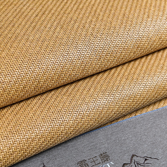 91家纺网 家纺一手货源 找家纺 小牛席业 2026新款3D刺绣印尼藤系列-雪山刺绣款【加厚10斤重】 黄色