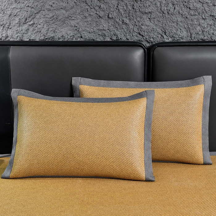 91家纺网 家纺一手货源 找家纺 小牛席业 2026新款3D刺绣印尼藤系列-雪山刺绣款【加厚10斤重】 黄色