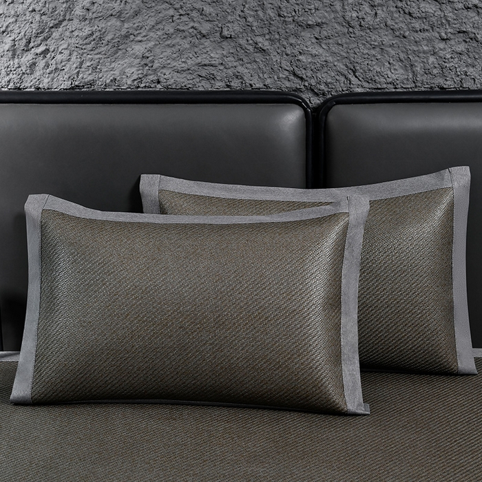 91家纺网 家纺一手货源 找家纺 小牛席业 2026新款3D刺绣印尼藤系列-雪山刺绣款【加厚10斤重】 浅咖