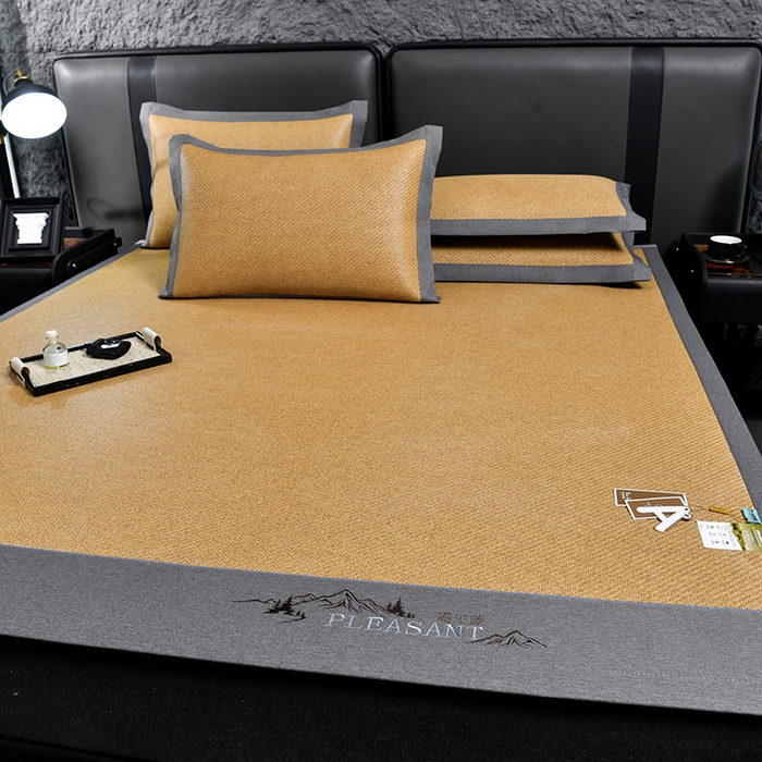 91家纺网 家纺一手货源 找家纺 小牛席业 2026新款3D刺绣印尼藤系列-雪山刺绣款【加厚10斤重】 黄色