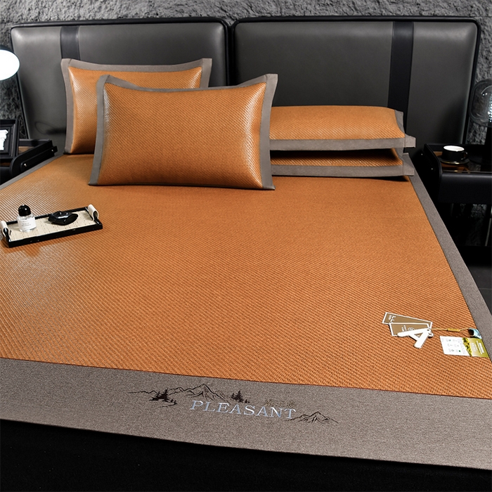 91家纺网 家纺一手货源 找家纺 小牛席业 2026新款3D刺绣印尼藤系列-雪山刺绣款【加厚10斤重】 红棕