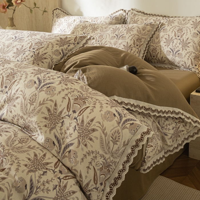 优米家纺 2026新款棉麻印花四件套 晨雾柔纱