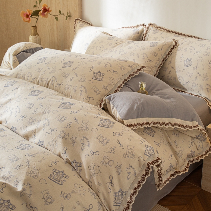 优米家纺 2026新款棉麻印花四件套 木马乐园