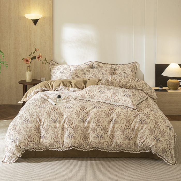 91家纺网 家纺一手货源 找家纺 优米家纺 2026新款棉麻印花四件套 晨雾柔纱