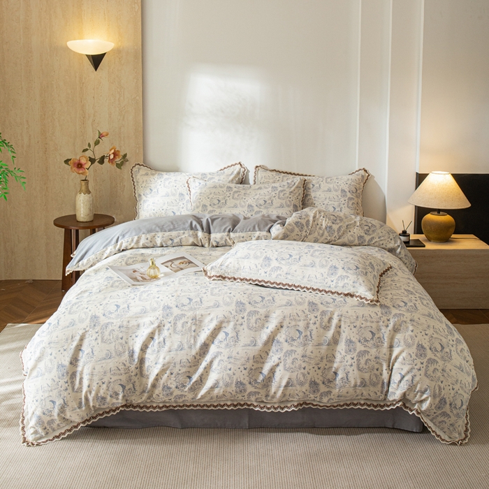 91家纺网 家纺一手货源 找家纺 优米家纺 2026新款棉麻印花四件套 以梦为马