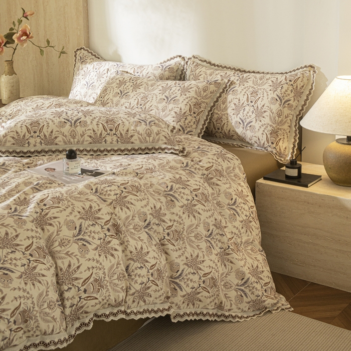 91家纺网 家纺一手货源 找家纺 优米家纺 2026新款棉麻印花四件套 晨雾柔纱