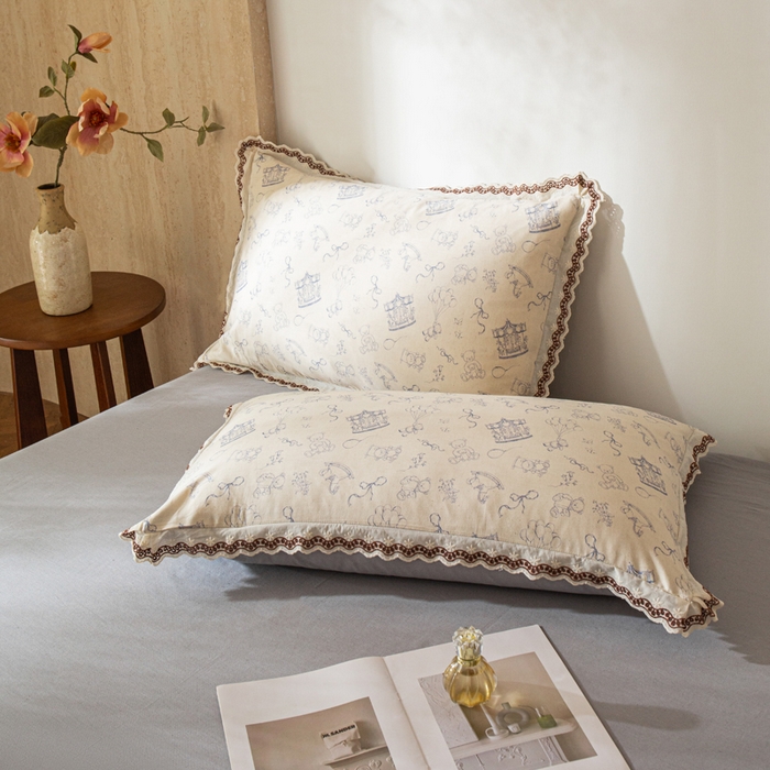 91家纺网 家纺一手货源 找家纺 优米家纺 2026新款棉麻印花四件套 木马乐园